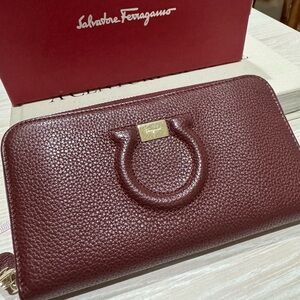 Salvatore Ferragamo Maroon Pebbled Leather Wallet
